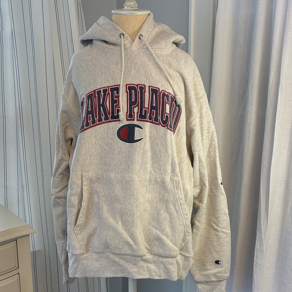 Champion Gray Hoodie with Lake Placid Print